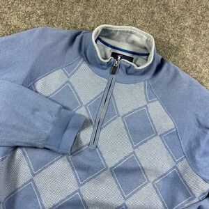 F&G Tech Sweater Mens XL Blue 1/4 Zip Argyle Wool Cashmere Blend Lined Golf